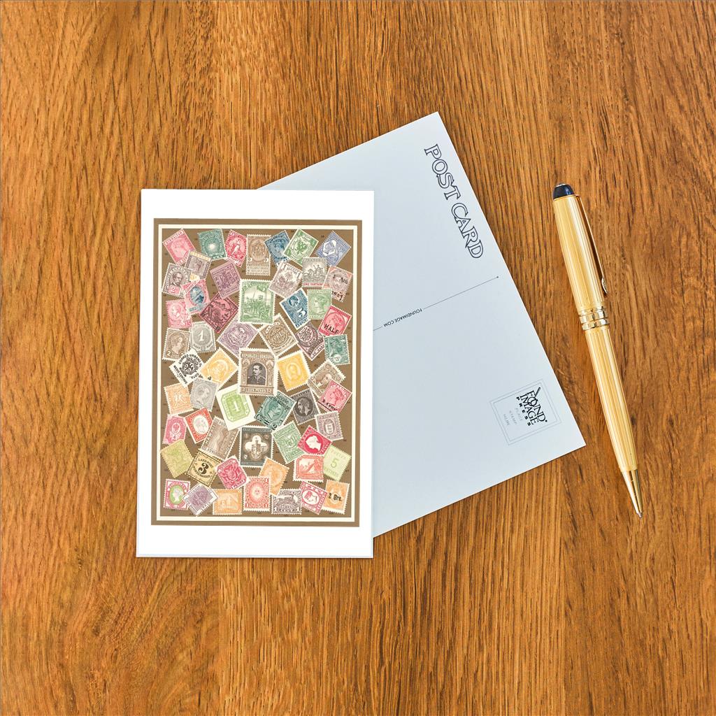 Elevate your inventory with this classic 3.5" x 5.5" postcard featuring an image from our Literature & Letters collection titled Stamps of the World.