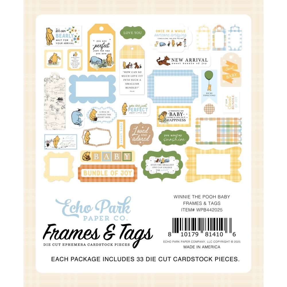 Winnie The Pooh Baby Frames & Tags - Echo Park Ephemera