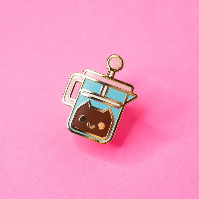 French Press Coffee Cat Enamel Pin
