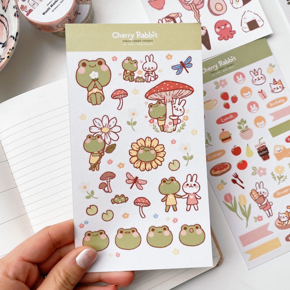 Cherry Rabbit Frog Friends Sticker Sheet