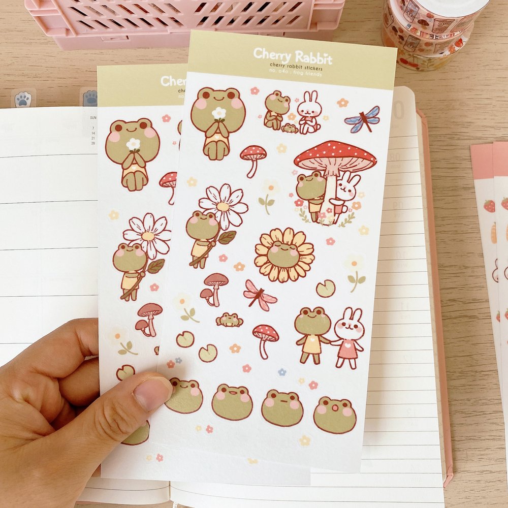 Cherry Rabbit Frog Friends Sticker Sheet