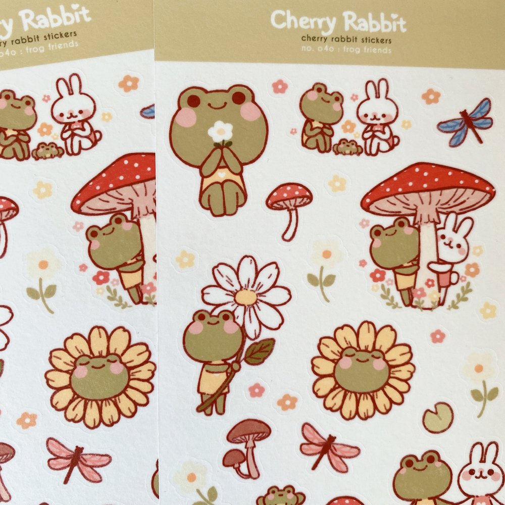 Cherry Rabbit Frog Friends Sticker Sheet