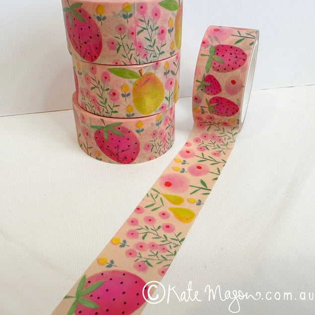 Cinta washi con motivos florales y frutales