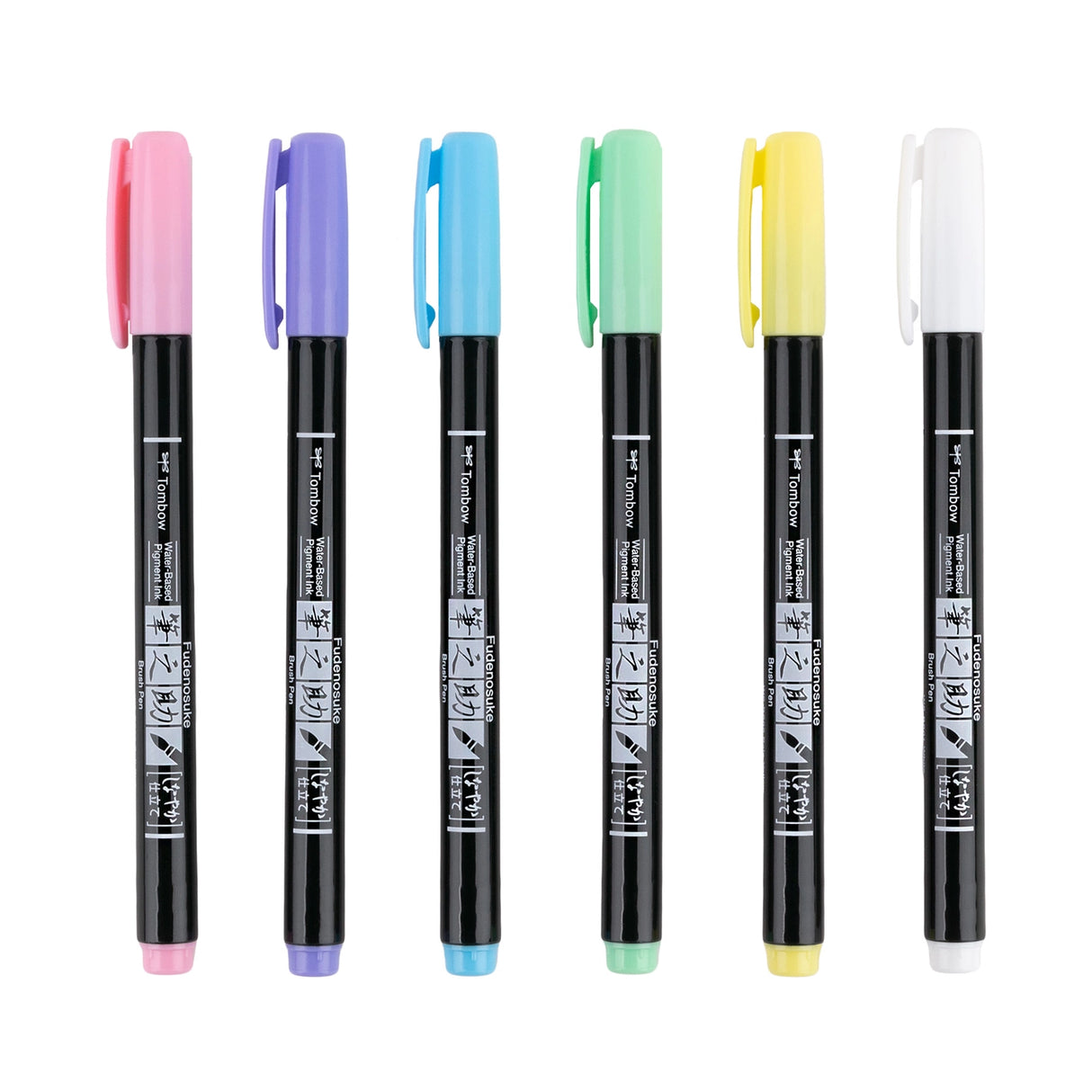 The first Fudenosuke Brush Pen that writes on dark paper!
Soft, flexible brush tip creates thick and thin lines by changing pen pressure. Water-based pigment ink appears as brilliant pastel colors on white paper and chalky pastels on dark paper. When using on dark paper, ink initially appears transparent and color intensifies as it dries.
For optimal opacity on dark paper, apply 2-3 layers to intensify saturation. The water-resistant ink won’t bleed through most papers.
Great for beginner brush calligrap