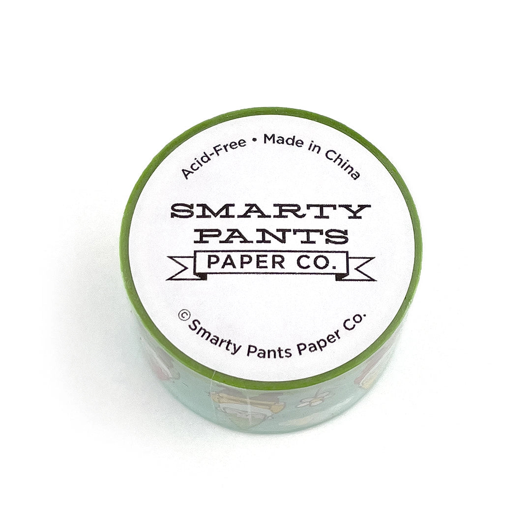 Extra wide garden gnome washi tape.
- Each roll is 30mm X 5m
- Acid-free
- Original Smarty Pants design
- Individually shrink wrapped
- Kraft label on top displays pattern of tape
- White label on bottom with product information