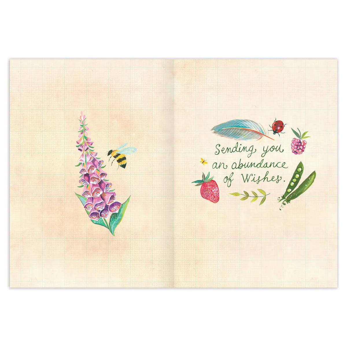 Gardener's Birthday Card
Inside verse: Sending you an abundance of wishes.
• Size: A6, 4.6" x 6.4"
• Illustrated by Katie Daisy
• Full-color inside
• Paired with a Brown Kraft envelope
• Printed in the USA on high-quality recycled post-consumer waste paper
About The Artist: Katie Daisy was raised by the birds and warm breezes of small-town Lindenwood, Illinois, brought up among the wildflowers with roots planted deeply in the natural world. She found her voice and honed her skills at the Minneapoli