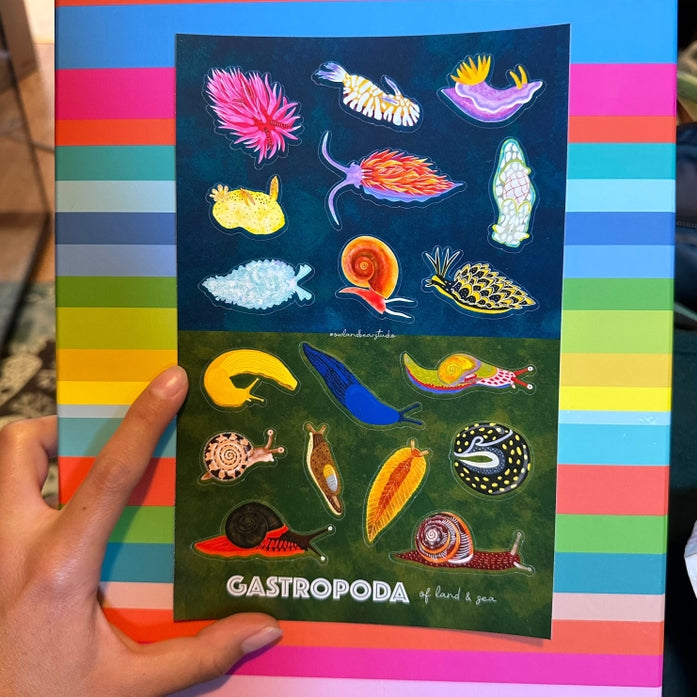 Hoja de pegatinas de caracoles y babosas gasterópodos