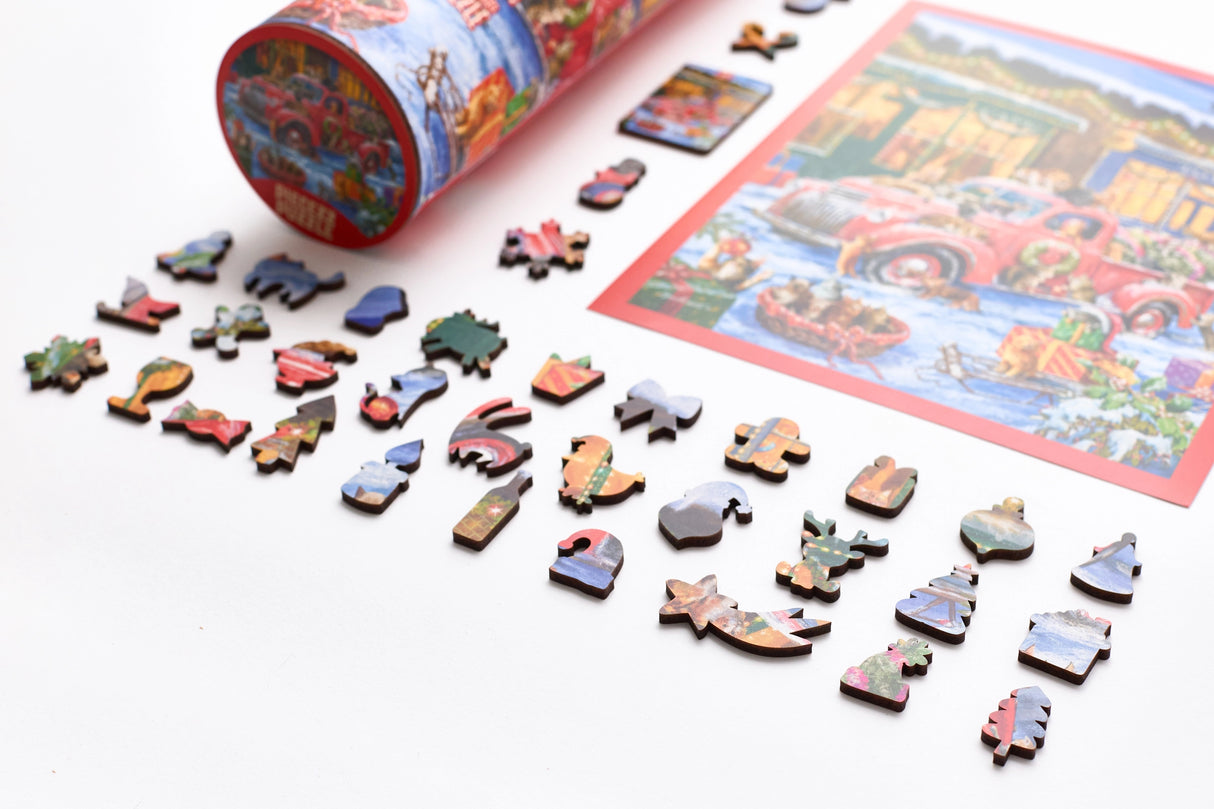 Christmas Puzzle - Magic Time Tube Puzzle: Crafted with precision, this puzzle is designed to capture the magic of Christmas. It features a delightful holiday scene that measures 10x13x2 inches. The puzzle contains 250 pieces, each thoughtfully designed to bring the festive spirit to life.