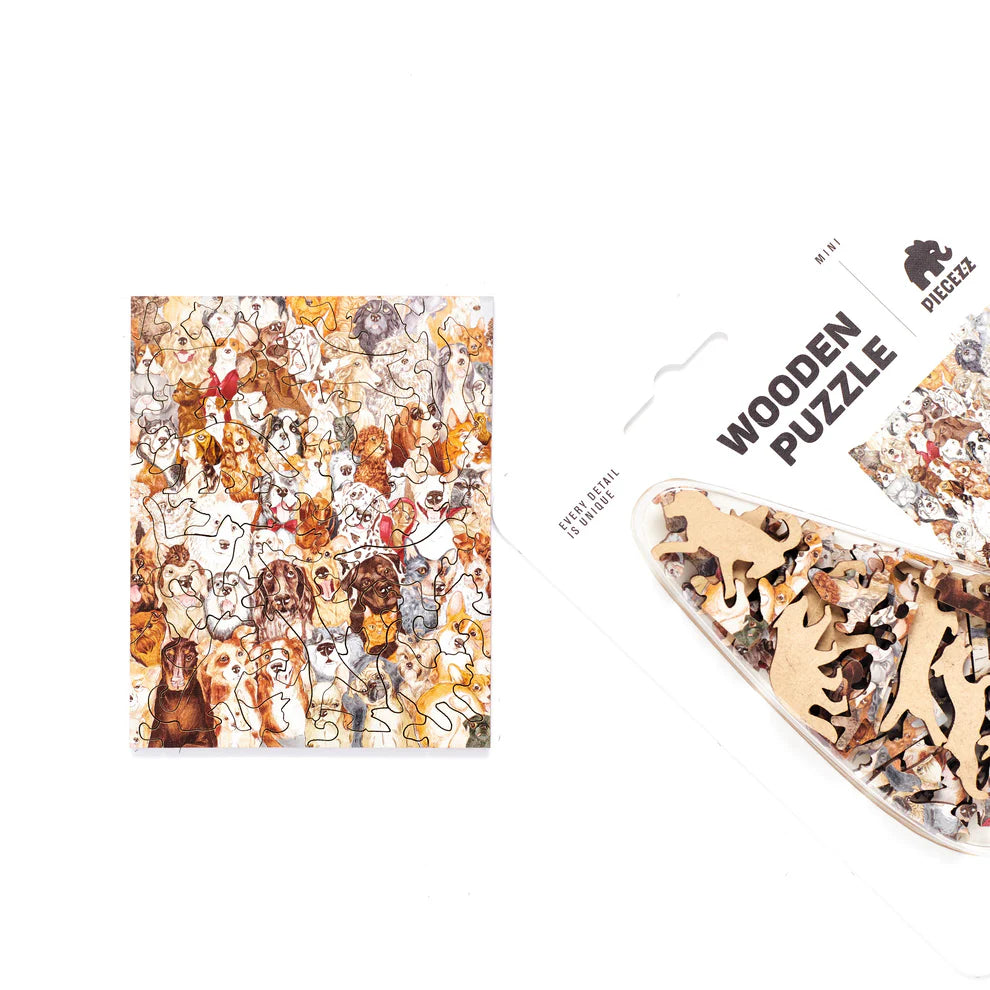 Get ready for a tail-wagging good time with our Dog Party Pocket Size Piecezz Wooden Puzzle. This charming wooden puzzle invites both kids and adults to a delightful canine gathering, offering hours of fun and puzzle-solving excitement. Dive into the details of this remarkable animal-shaped puzzle that promises to bring joy to dog lovers of all ages.