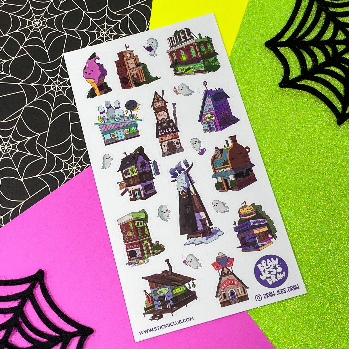 Create your own ghost town, complete with some little happy haunts!
Art by: @draw.jess.draw
Top Coating: None
Adhesive Layer: PVC (plastic)
Backing Layer: Clear PET
6.69" x 3.54". Weight - 0.03lbs.
1 sheet included