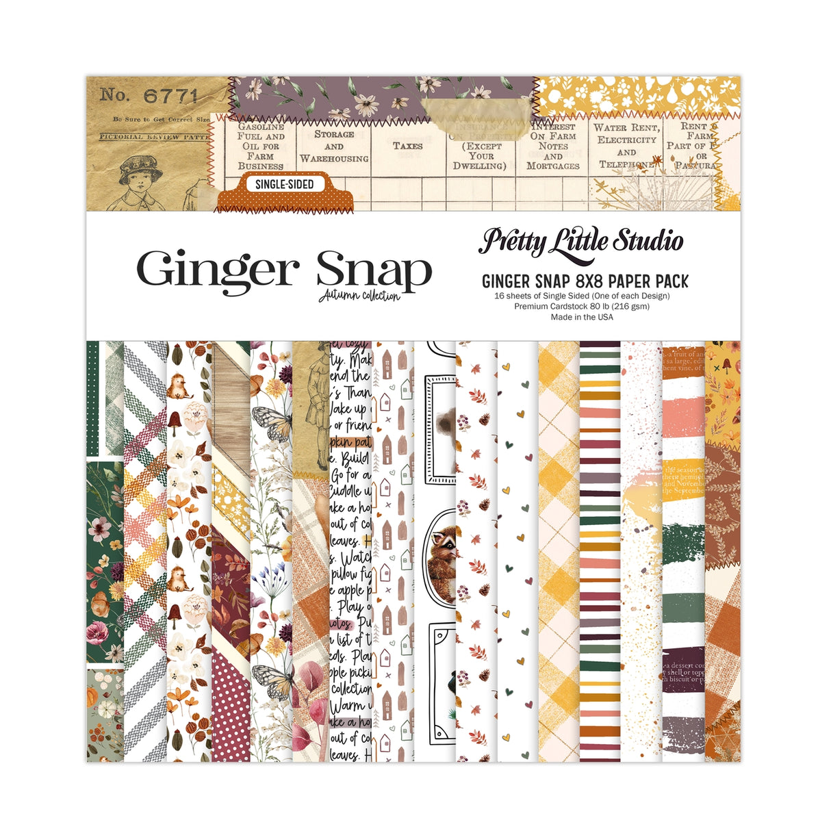 Ginger Snap paper pack with various patterns on a white background