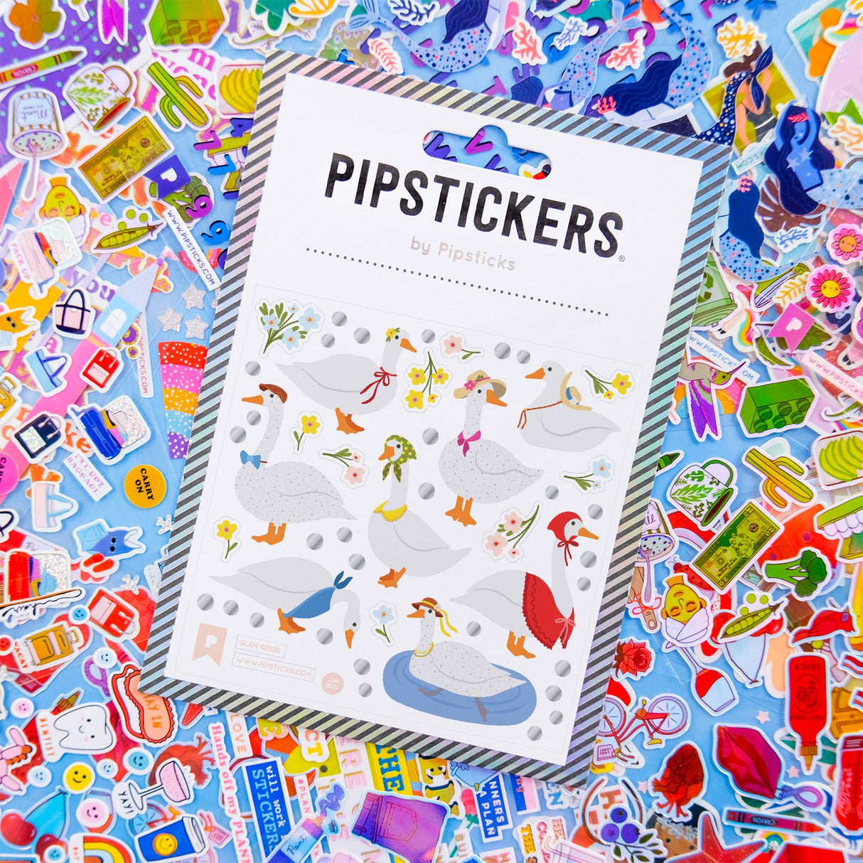 PipStickers are the PERFECT gift for the sticker lover in your life - even if it's you! These unique PVC designs with silver foil accents come on a clear backing and cannot be found anywhere else.
Includes one 4" x 4" sheet of Glam Geese PipStickers and includes the Pipsticks manifesto.