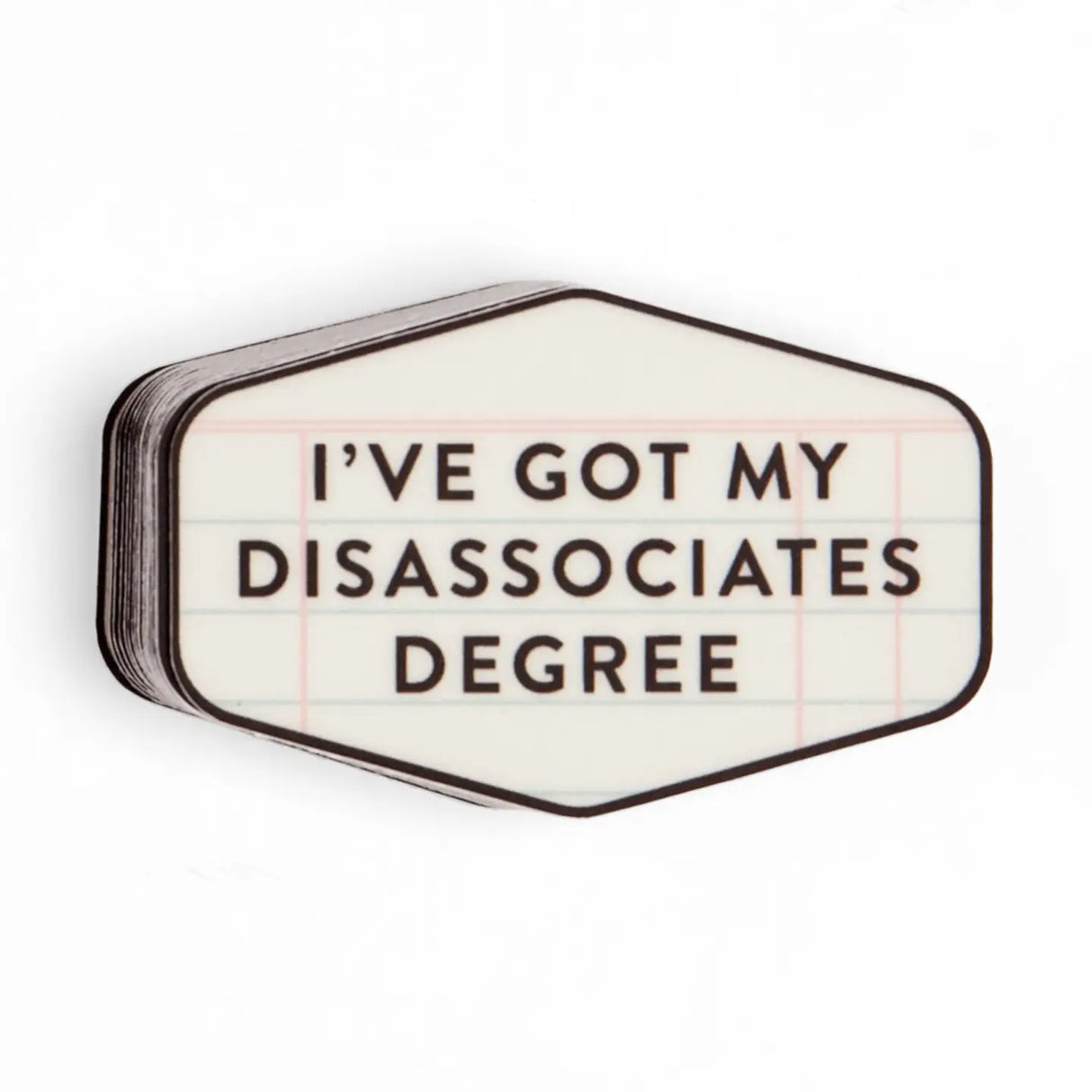 The Got My Disassociates Degree Decal Sticker delivers smart humor with a relatable twist. Made from durable, waterproof vinyl, this high-quality decal is perfect for laptops, water bottles, planners, notebooks, Kindles, phone cases, and more. The bold typography and clean design make it a standout accessory for students, graduates, and anyone fluent in sarcasm. Easy to apply and long-lasting, it’s built to stick through study sessions, workdays, and caffeine-fueled deadlines. A funny and giftable sticker f