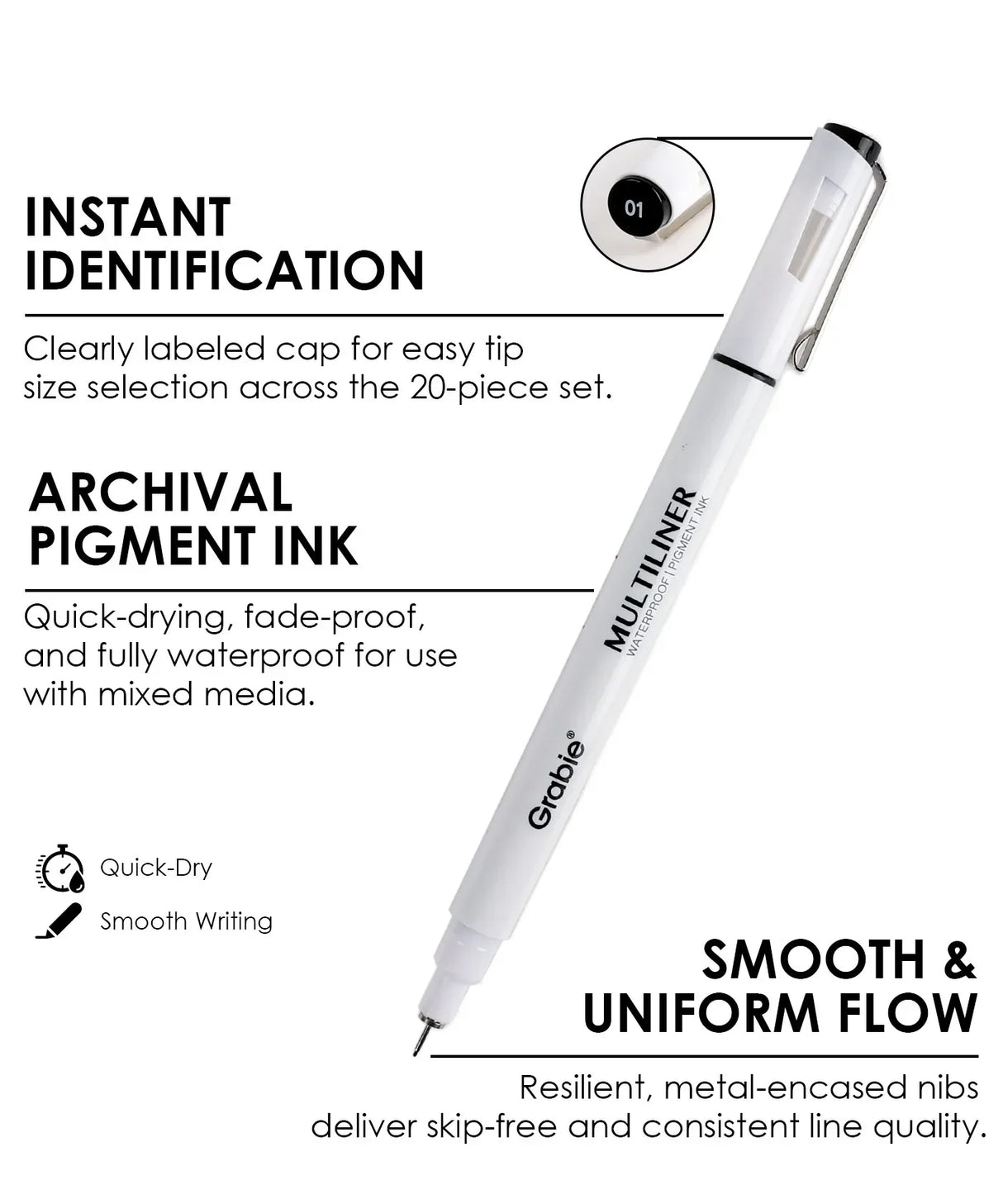 Grabie Waterproof Multiliner Drawing Pens - Multicolor
Define your world in detail with the Grabie 20 Multiliner Drawing Pen Set. This is the definitive collection engineered for artists, illustrators, and designers who demand professional, lasting results. We've combined 10 essential black line work tools and 10 brilliant color fineliners into a single, comprehensive set, empowering you to create everything from intricate sketches to vibrant, archival masterpieces.
