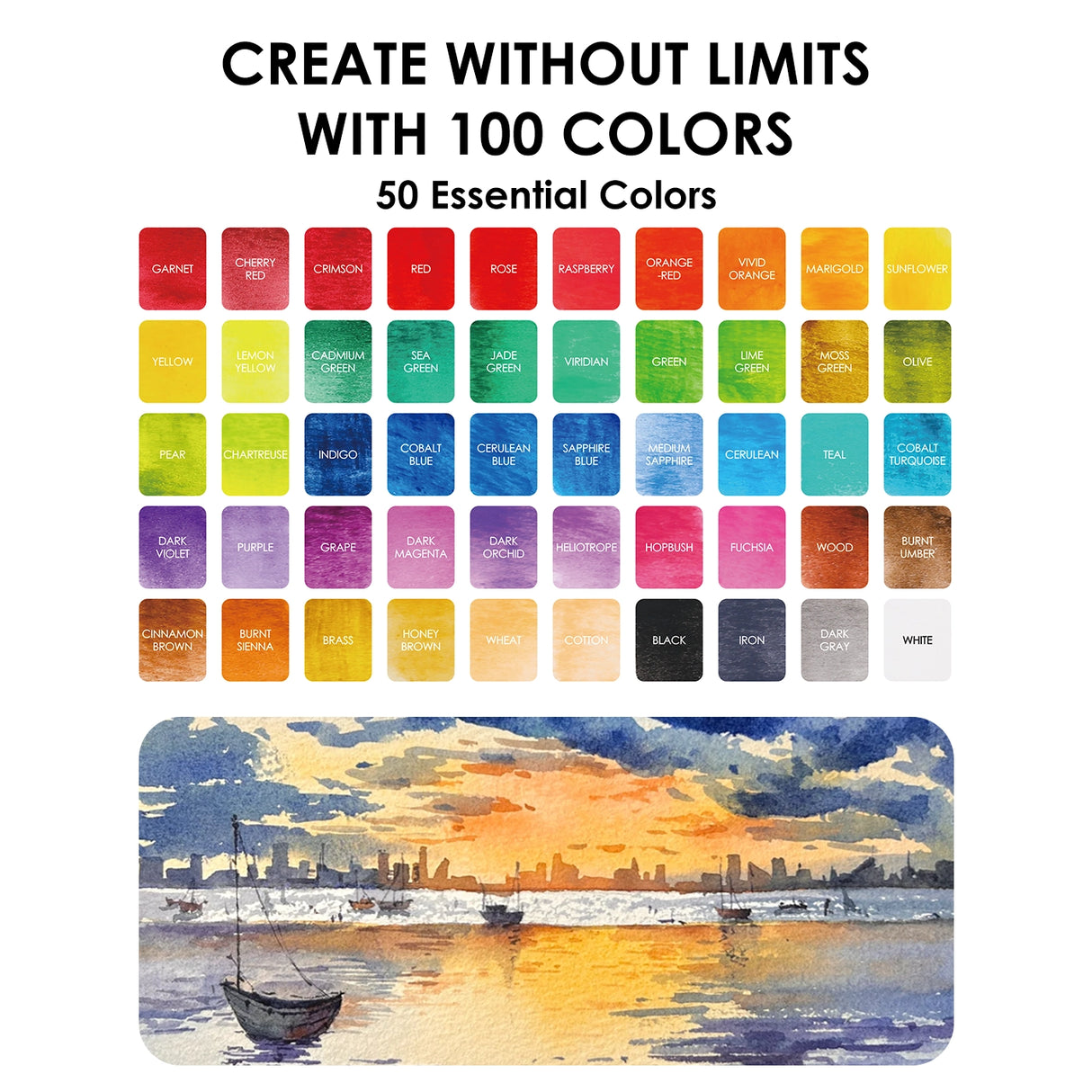Endless Color Options - Enjoy a stunning selection of 100 vibrant shades, providing limitless choices for every artistic project and allowing for unique color combinations and gradients.
Superior Paint Quality - Formulated with high-quality, modern pigments, these watercolors deliver rich pigmentation, excellent transparency, and optimal performance for a true-to-color experience.