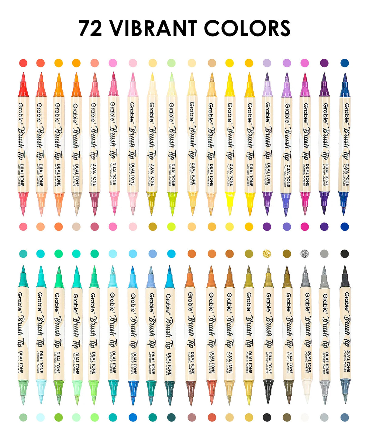 Unlock your creativity with the Grabie Dual Tip Marker Set! Experience premium Grabie Art Supplies featuring 36 dual-tip markers - among the best markers for coloring and artistic expression. Perfect for all artists, these high-quality Grabie Acrylic Brush Markers deliver stunning vibrancy and coverage.