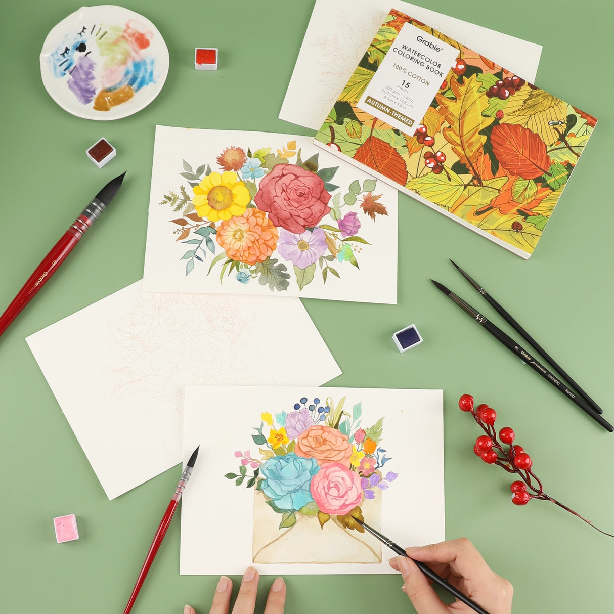Introducing the "Autumn-Themed Watercolor Coloring Club Box," a charming set for all ages. It includes a 12-color watercolor pocket set inspired by fall and a 15-sheet coloring pad—perfect for capturing the season’s warmth.
Capture Autumn's Beauty - Celebrate autumn with 12 carefully selected shades inspired by the season. The included 15-sheet coloring pad gives you the ideal surface to explore rich tones and seasonal charm in every brushstroke.
Premium Paper & Coloring Guide - Scan the QR code for a fre