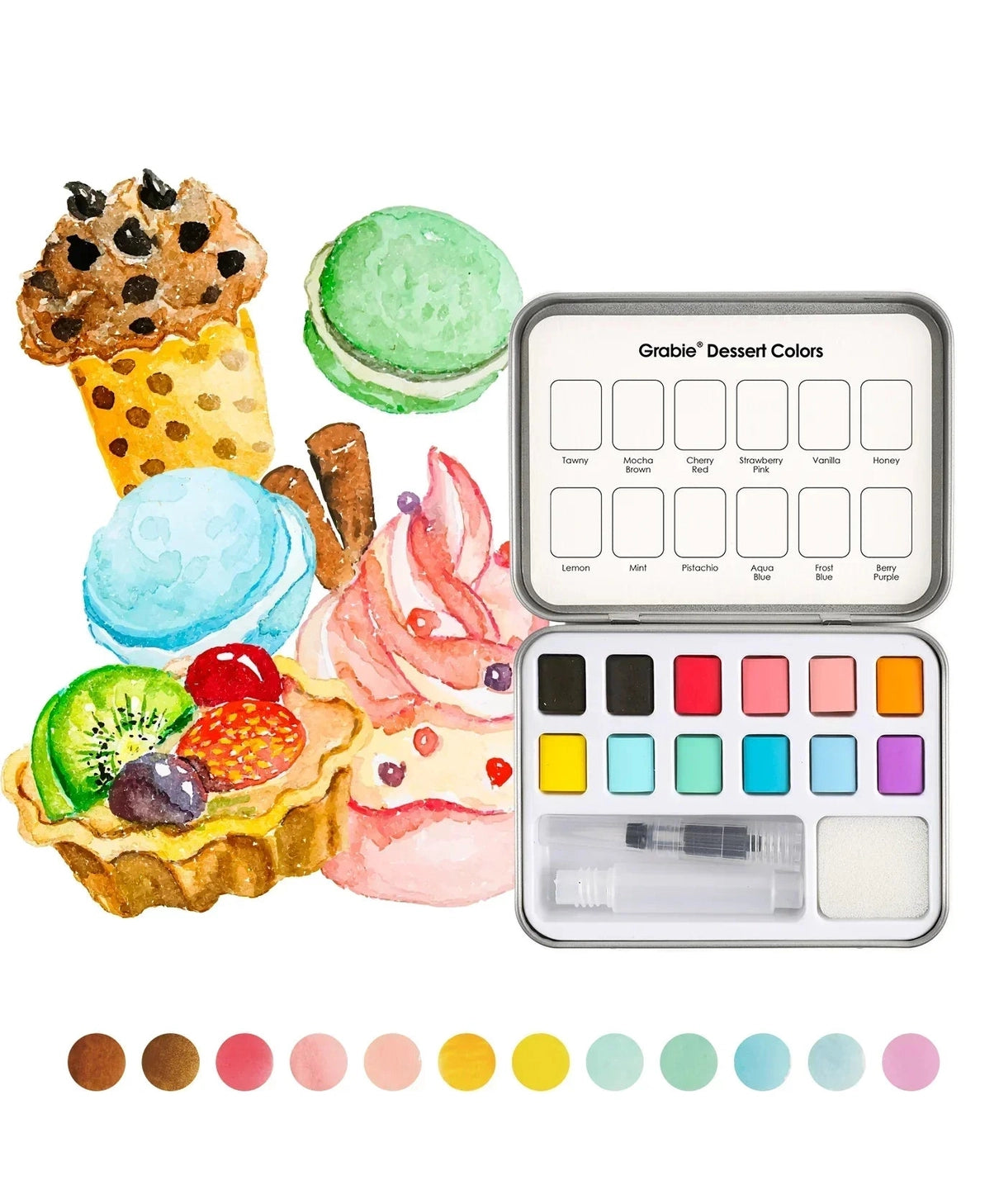 INDULGE YOUR CREATIVITY
Treat yourself to the sweetest watercolor adventure and build a colorful haven for your imagination. This delightful bundle comes with our custom 12-color Dessert palette and a whimsical coloring book featuring 15 pages of mouth-watering treats—from stacked pancakes and boba tea to elegant tiered cakes and delicate macarons. Bring these cozy, bakery-inspired scenes to life and watch your skills flourish!
A SWEET SETTING FOR CREATIVE ARTISTS
Embark on a delicious creative journey wit