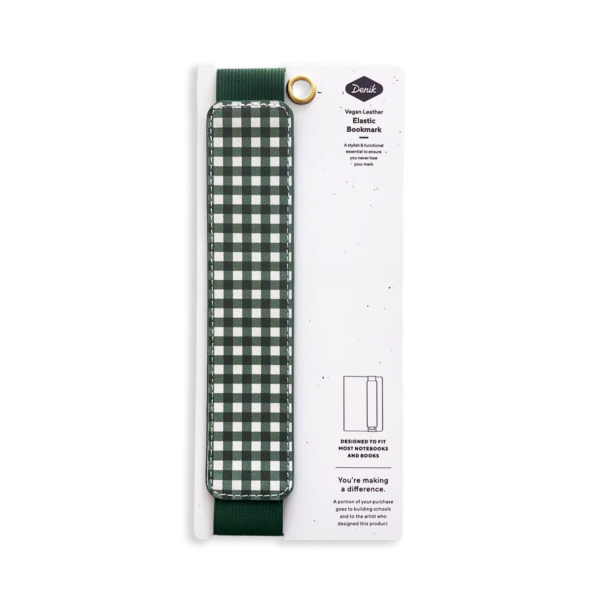 Green Gingham - Vegan Leather Elastic Bookmark