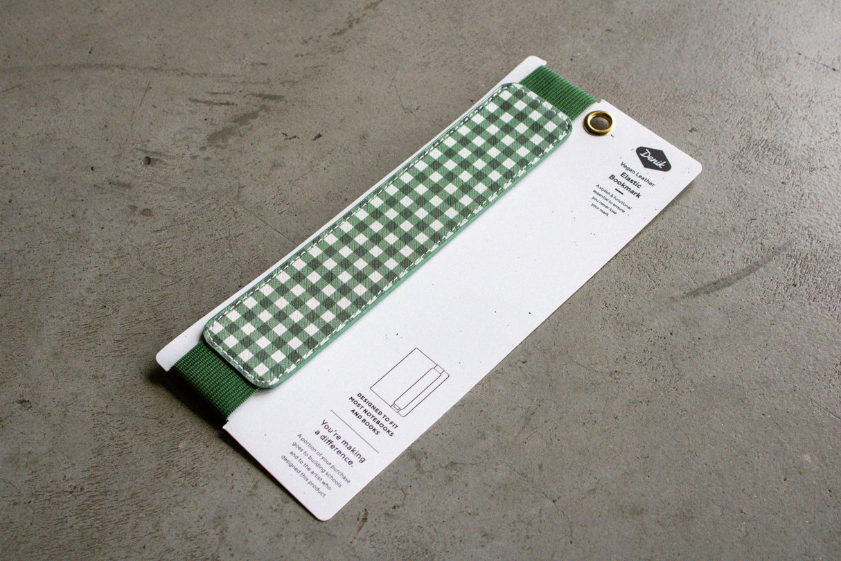 Green Gingham - Vegan Leather Elastic Bookmark