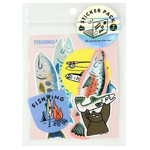 Greeting Life Okataoka Fishing Club Sticker Pack - 7 Vinyl Stickers