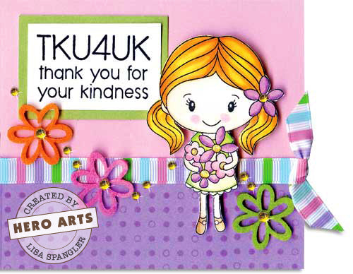 Sello de niña sosteniendo flores