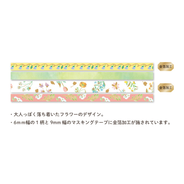 Hosomasu Masking Tape with Case - Mixed Flower
