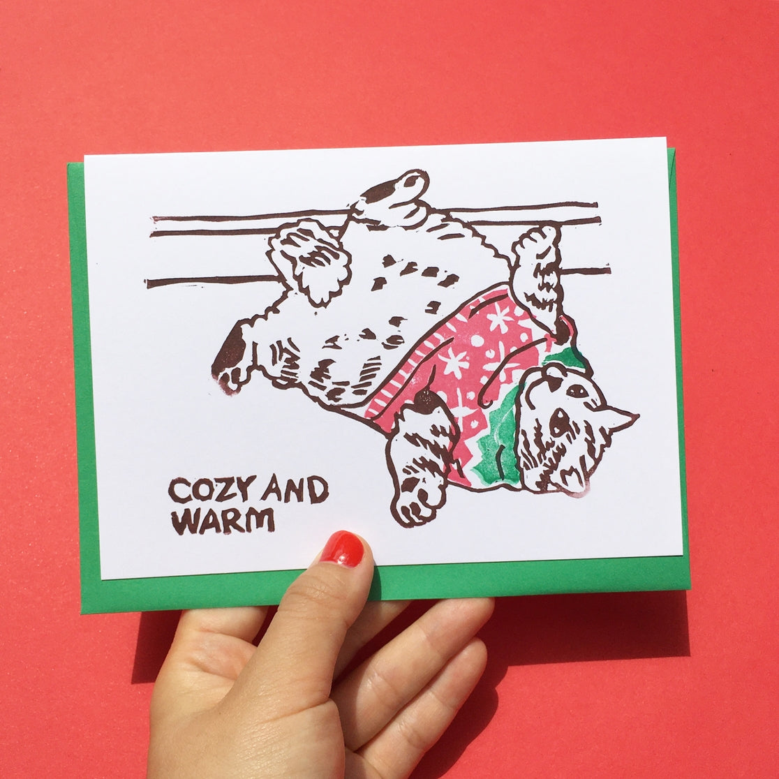 Tarjeta cálida y acogedora impresa a mano