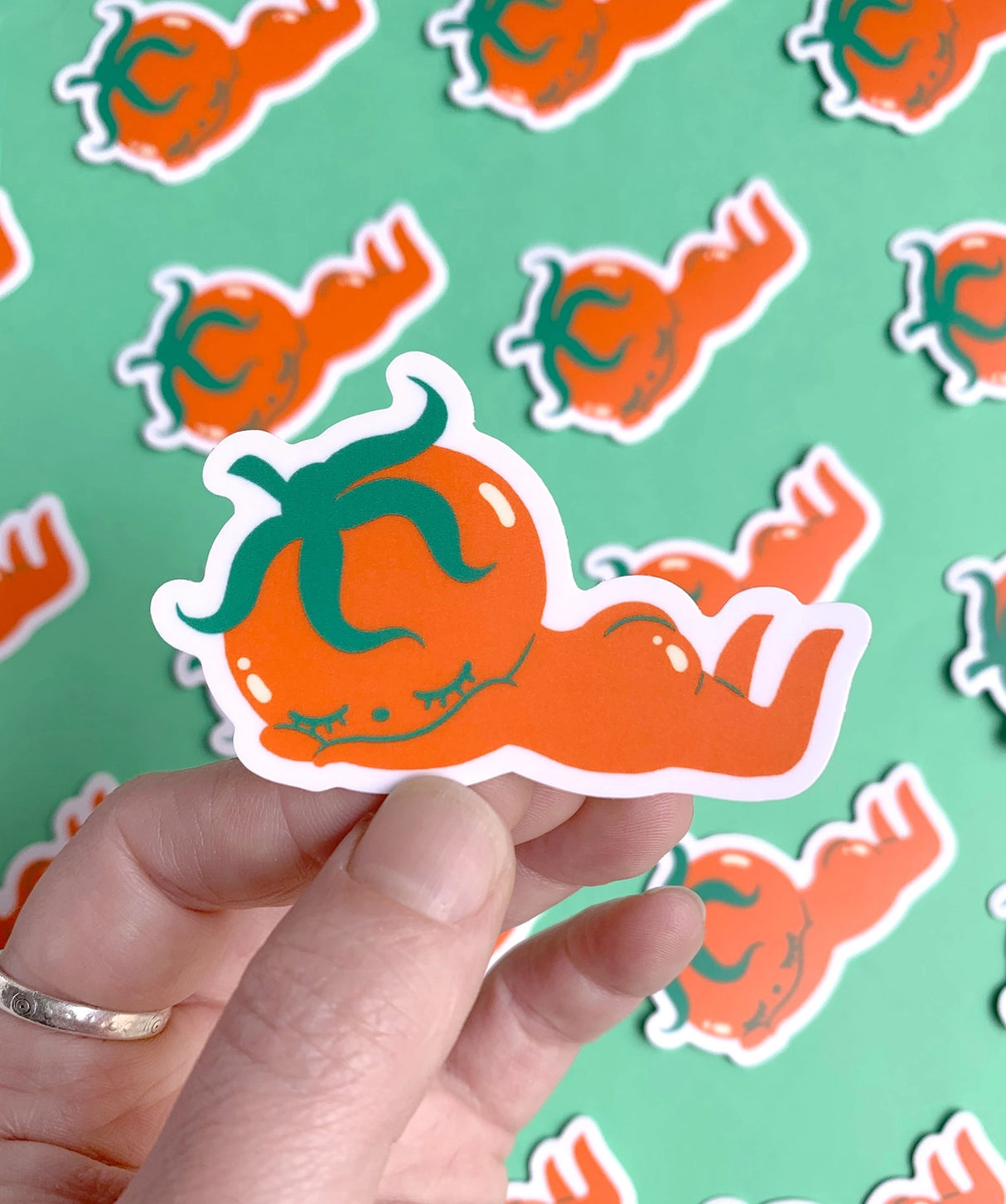 "Sleepy Tomato" Vinyl Sticker made from Hannakin illustration.
Made from a durable waterproof vinyl with a matte laminate that protects it from scratching, rain and sunlight.