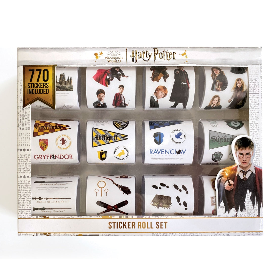 Caja con rollo de pegatinas de Harry Potter