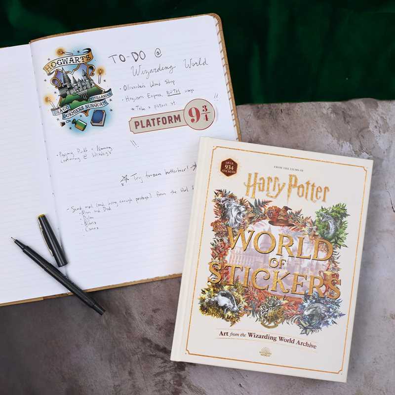 This keepsake book includes more than 934 full-color stickers and showcases unique art inspired by the Harry Potter films.
Create magical decorations and designs with the more than 934 stickers in this collectible book that features Harry Potter film-inspired art! Along with stickers of house crests and banners, Patronus guardians, fantastic beasts, Quidditch equipment, the Yule Ball, images from Diagon Alley—including Weasleys’ Wizard Wheezes and Ollivanders Wand Shop.