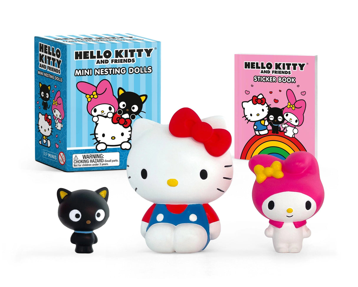 Take home Hello Kitty and her friends with this supercute miniature nesting doll set.
Specifications:
3 mini-size nesting dolls featuring Hello Kitty (3 inches), My Melody (2 inches), and Chococat (1 inches)
Sticker book included: 16-page sticker book with full-color art of Hello Kitty, My Melody, and Chococat
Fun size: Small size allows for display on desktops, mantles, shelves, and more
Perfect gift: A must-have gift for fans of Hello Kitty Officially licensed: Authentic Hello Kitty and Friends c