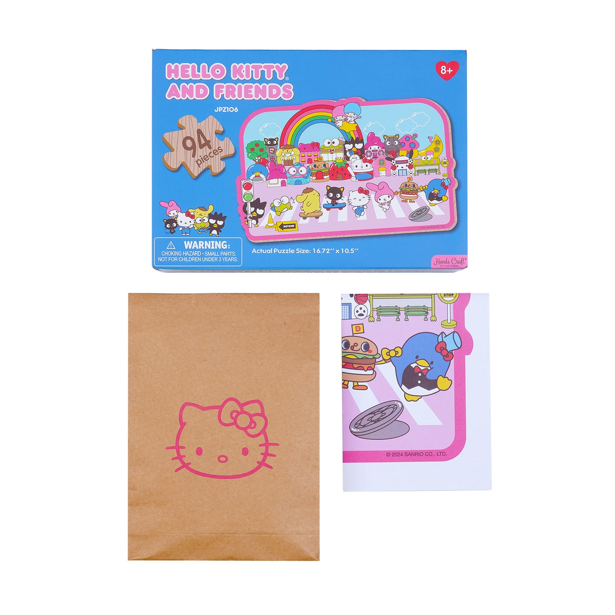 Discover joy with the Hello Kitty Wooden Jigsaw Puzzle: Street with Shops (94pcs). This officially licensed Sanrio product features iconic Hello Kitty in 94 vibrant wooden pieces. Crafted for durability and a seamless fit, it's a delightful challenge for fans of all ages 8+. Embrace positivity and bring Hello Kitty to life with this charming puzzle – perfect for relaxation and family fun. Display your completed masterpiece proudly and celebrate the timeless appeal of Hello Kitty.