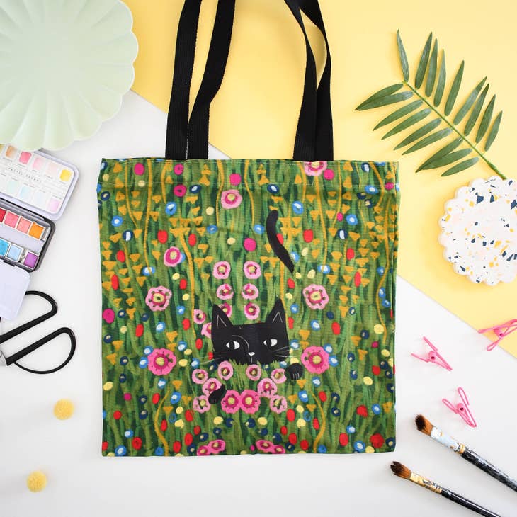 Hiding in A Klimt Garden Cat Artist Tote Bag