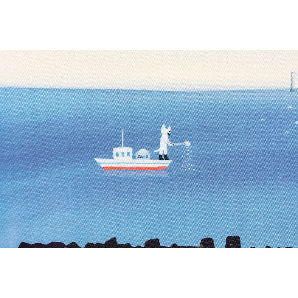 A cat is riding the boat. If you look closely, you will see that alongside it, there is a bucket with the word “salt” written on it. Turns out it was this cat’s job to regulate the ocean’s salt levels all this time.