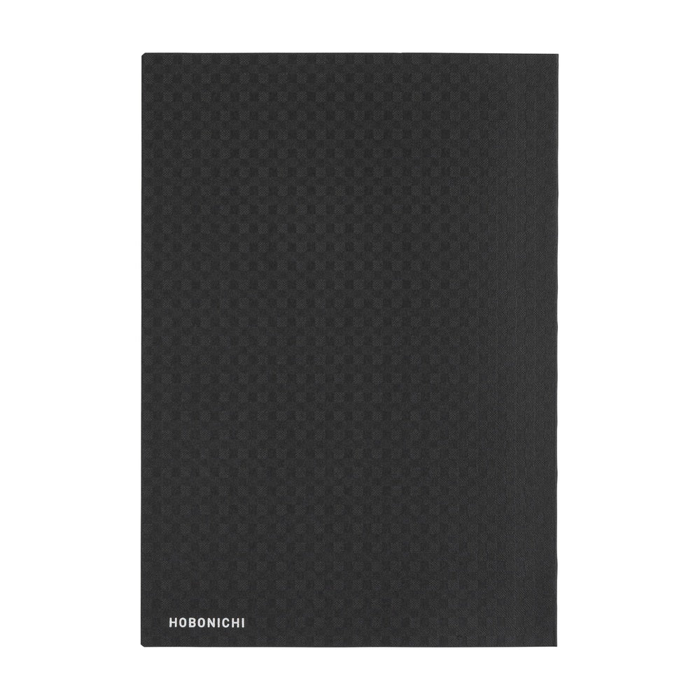 Hobonichi Paper Series: Black Gingham ENG A5 Jan Start HON Black notebook with 'Hobonichi' branding on a white background