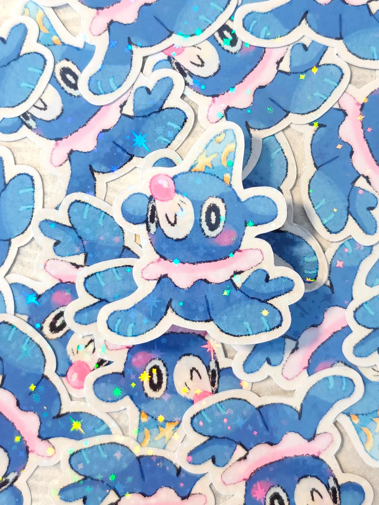 This is a glossy vinyl die-cut paper sticker with holographic features, illustrated and made in-house by me. It's waterproof and ideal for decorating hard surfaces like laptops, water bottles, and phone cases, adding a cute touch to your belongings.
Material: premium glossy waterproof vinyl