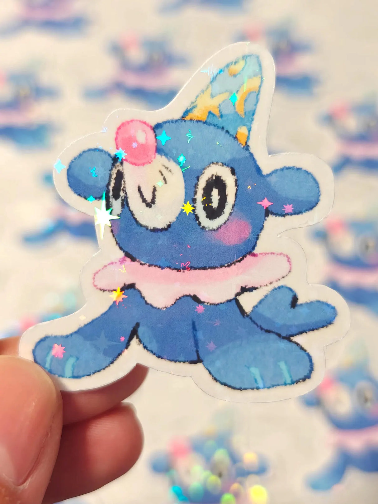 This is a glossy vinyl die-cut paper sticker with holographic features, illustrated and made in-house by me. It's waterproof and ideal for decorating hard surfaces like laptops, water bottles, and phone cases, adding a cute touch to your belongings.
Material: premium glossy waterproof vinyl