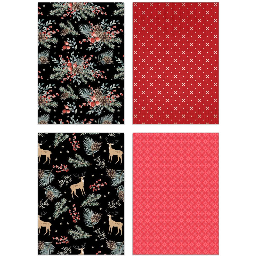 Spruce up your cards and paper crafts with our exclusive 6"x8.5" cardstock pads! Packed with charming traditional Christmas patterns, plus a sprinkle of rustic and modern styles, this paper pad offers 24 double-sided sheets featuring 24 coordinating designs. Printed on smooth satin finish 65# cover cardstock, it delivers a luxurious touch while being acid and lignin-free for lasting quality. Made with love in the USA!