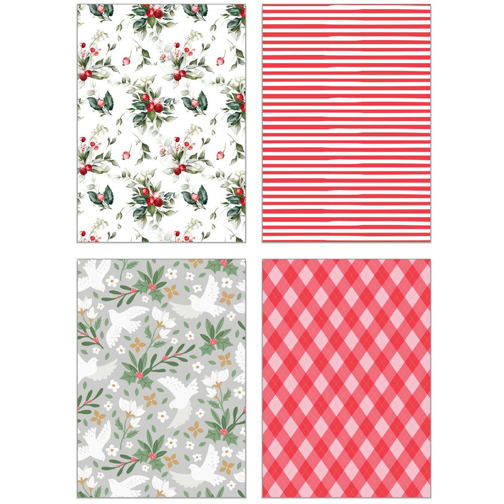 Spruce up your cards and paper crafts with our exclusive 6"x8.5" cardstock pads! Packed with charming traditional Christmas patterns, plus a sprinkle of rustic and modern styles, this paper pad offers 24 double-sided sheets featuring 24 coordinating designs. Printed on smooth satin finish 65# cover cardstock, it delivers a luxurious touch while being acid and lignin-free for lasting quality. Made with love in the USA!