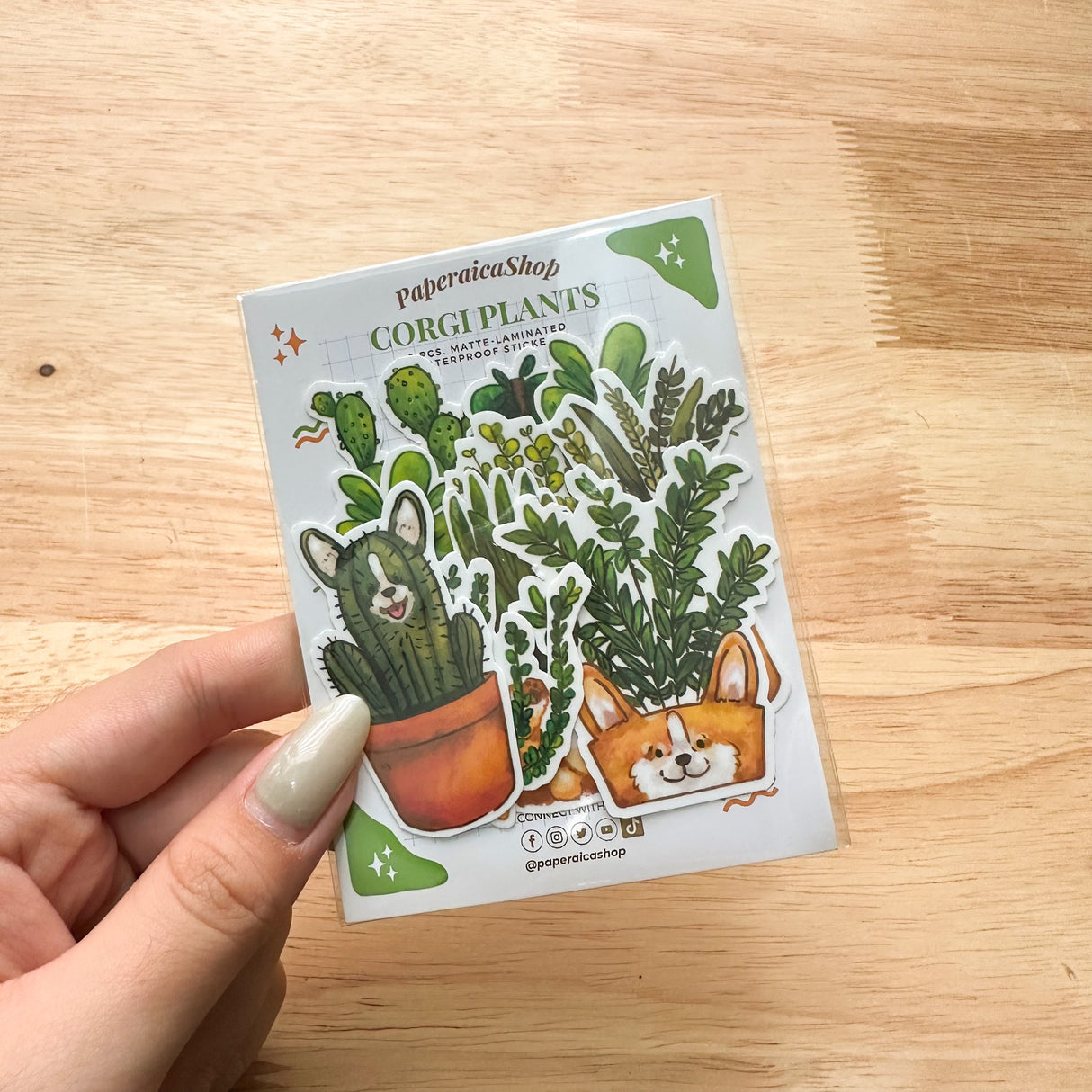 PaperaicaShop Corgi Plant Sticker Pack