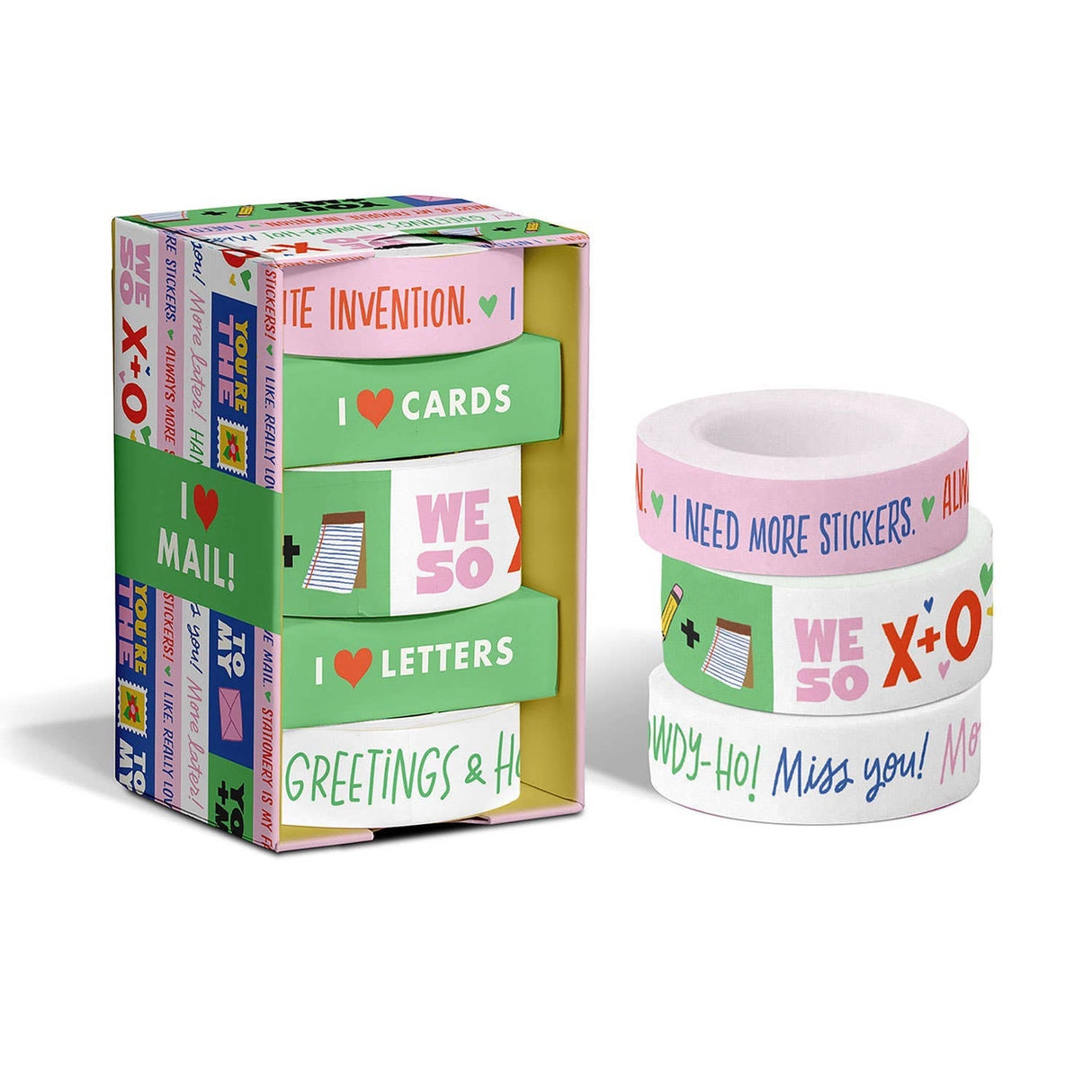Make the cards & gifts you send even MORE delightful with our Talk-y Washi Tape! This fun & funny decorative tape celebrates your love of mail (and cuteness)! Use liberally to jazz up cards, letters, gift wrap, journals, calendars, and crafts!
3 rolls: 1 roll measuring 2.5 cm x 10 m, 2 rolls each measuring 1.5 cm x 10 m
Box: 2 x 3.75 x 2 inches
