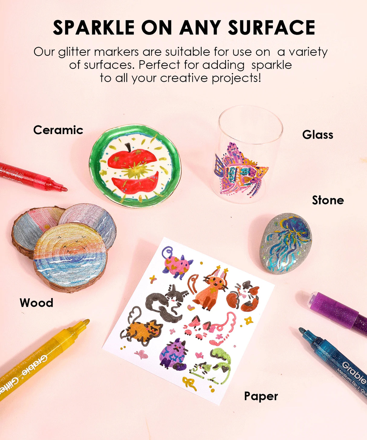 Get ready to shine with the Glitter Acrylic Paint Marker Set of 24. This stunning collection is perfect for adding a shimmering touch to any project. Whether you're creating eye-catching art or simply adding flair to everyday notes, these markers are designed to deliver vibrant, sparkling results with every stroke.