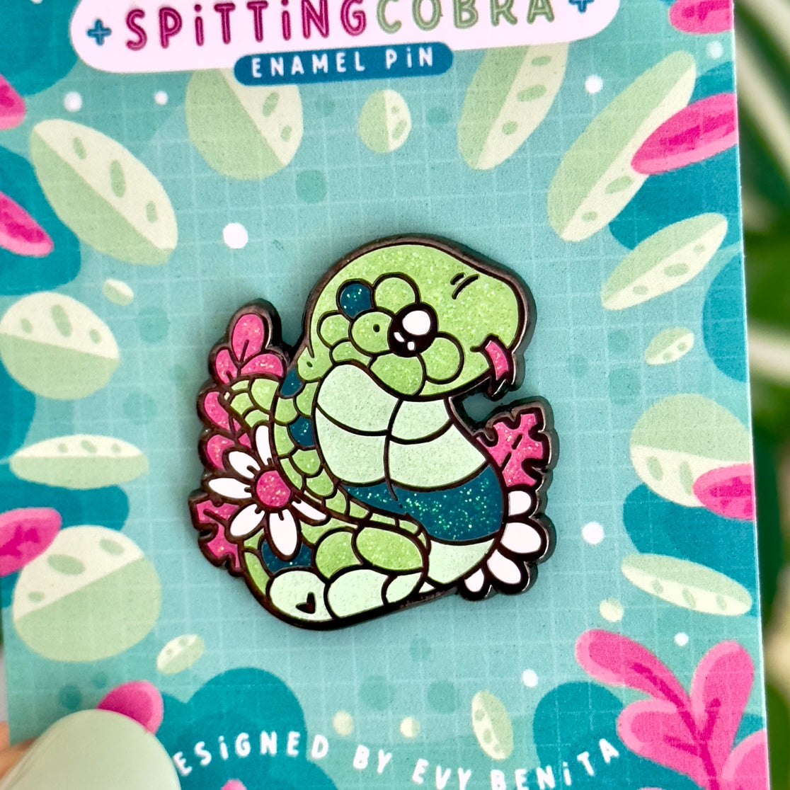 Javan Spitting Cobra Glitter Enamel Pin