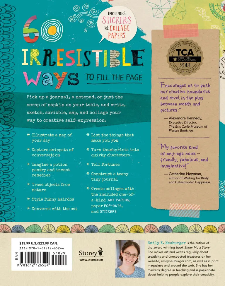 Sixty inventive writing prompts, guided exercises, and crafty activities designed to jumpstart creative journaling, storytelling, and self-expression are accompanied by inspiring examples from journals of people of all ages and instructions for making a one-of-a-kind blank book of your own.
Do you want to keep a journal but don’t know where to start? Get inspired with 60 interactive writing prompts and craft how-tos to expand your imagination and stimulate your creativity. Using words, drawing, collage, an