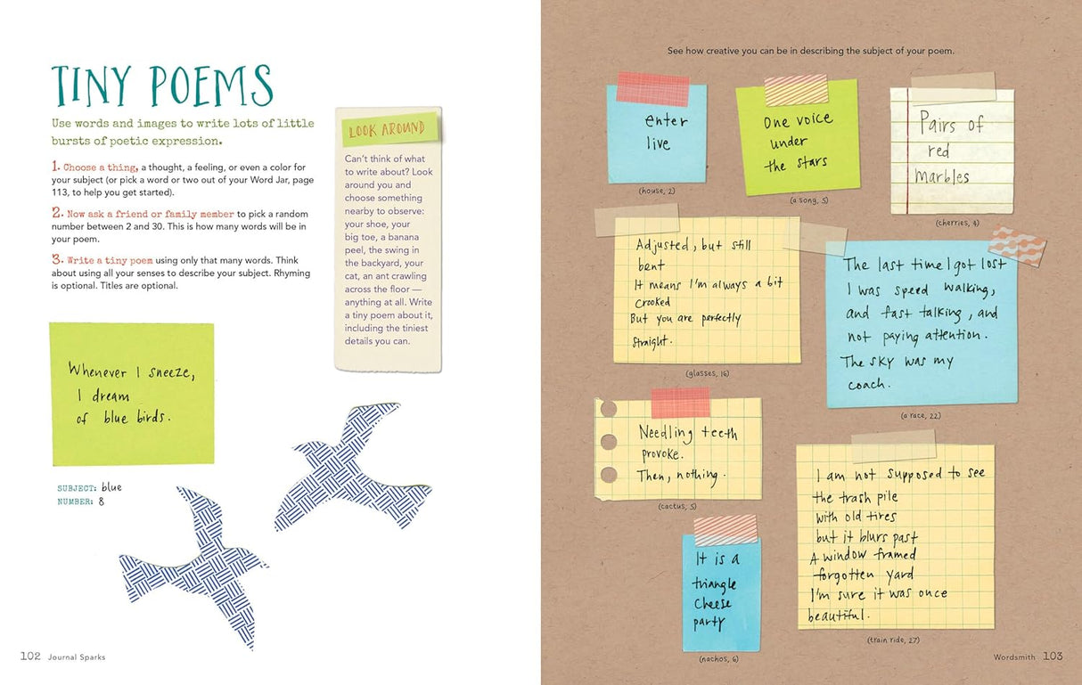 Sixty inventive writing prompts, guided exercises, and crafty activities designed to jumpstart creative journaling, storytelling, and self-expression are accompanied by inspiring examples from journals of people of all ages and instructions for making a one-of-a-kind blank book of your own.
Do you want to keep a journal but don’t know where to start? Get inspired with 60 interactive writing prompts and craft how-tos to expand your imagination and stimulate your creativity. Using words, drawing, collage, an