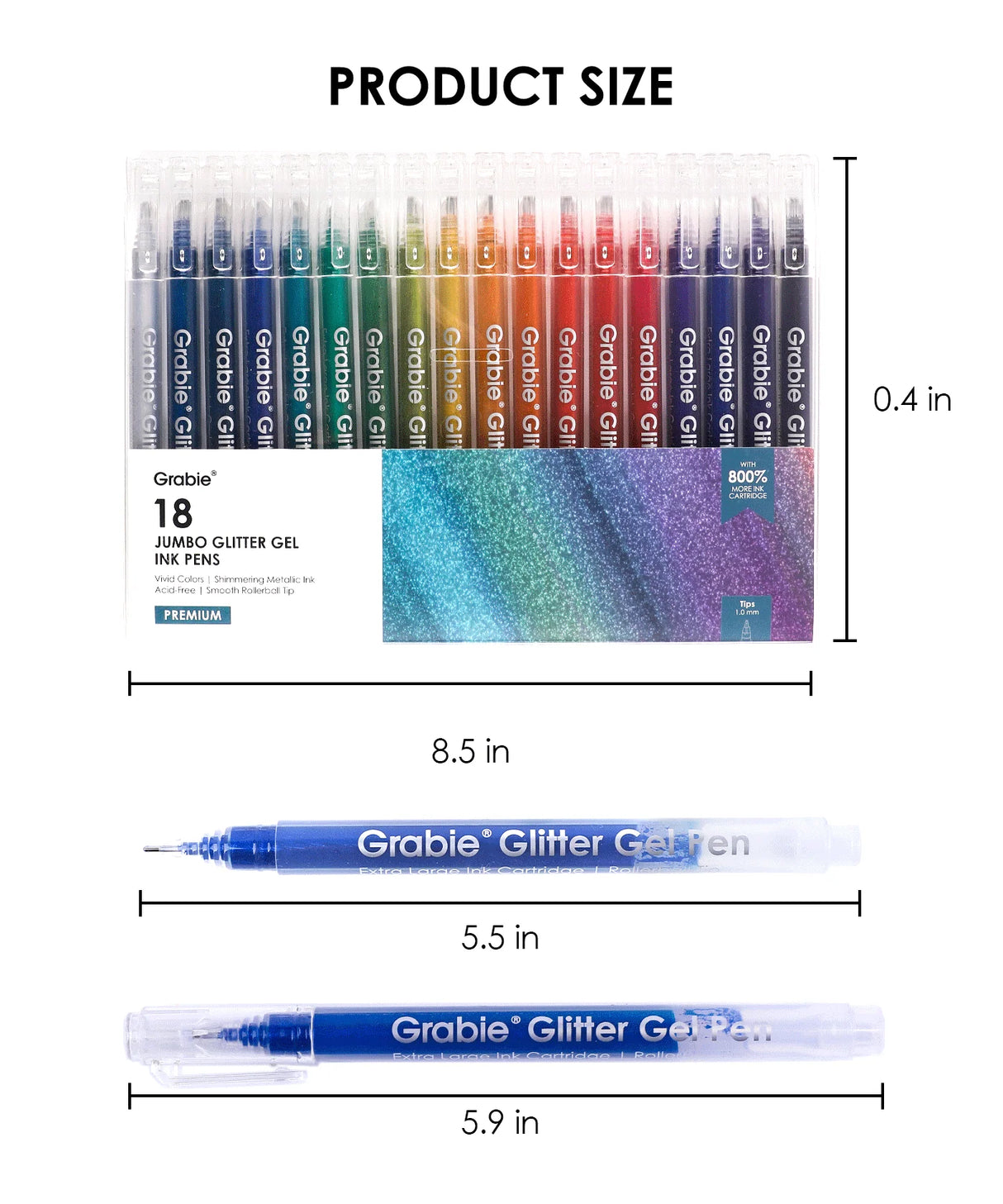 Unleash your creativity and add a touch of sparkle to your artistic endeavors with the upgraded Grabie Glitter Gel Pens. Now featuring an impressive array of 18 vibrant colors, these pens are enhanced with a staggering 800% more ink capacity, allowing you to create for hours without interruption. One pen is equivalent to an astonishing nine standard iridescent glitter gel pens, ensuring your imagination ignites with every stroke. 