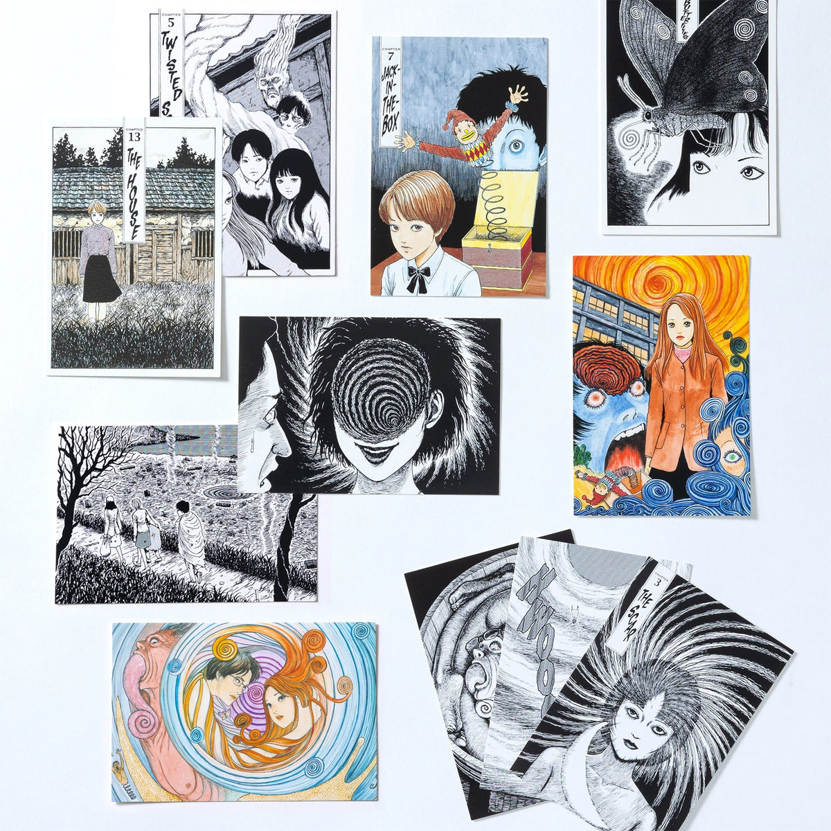 Spiral into horror with this deluxe, officially licensed set of 100 collectible postcards from legendary manga author Junji Ito. Each high-quality print showcases iconic artwork from Uzumaki, his bestselling manga series about a town cursed by spirals.
A four-time Eisner Award winner and New York Times bestselling author, Junji Ito has inspired generations of readers and creators with his legendary works of cosmic horror.