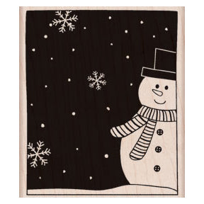 Sello de goma con muñeco de nieve y copos de nieve