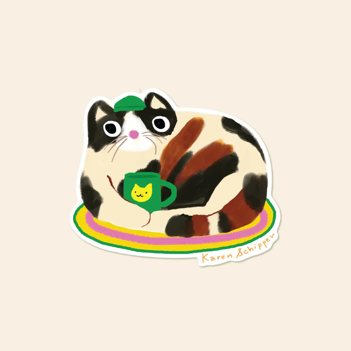 Some stickers feel like a mood — and this cat sticker is exactly that. Coffee Cat Sticker features a chunky calico lounging with a bright green mug, making it the perfect coffee lover sticker for customers who can’t start the day without caffeine and cats.
Made from matte-coated, waterproof vinyl, it’s durable enough for laptops, planners, water bottles, and more. It’s an easy impulse add-on for cat people, best friends, and shoppers looking for a small but meaningful gift.
Measures approximately 3 inches